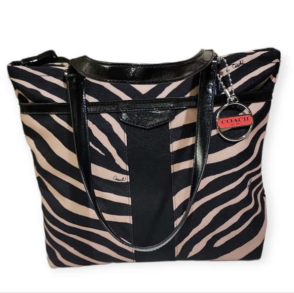 Coach Handbags - Coach🆕️ Black/Beige Zebra Print Canvas Patent Leather Tote/Shoulder Bag